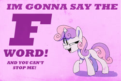 Size: 1728x1152 | Tagged: safe, artist:jimmyjamno1, imported from derpibooru, sweetie belle, pony, unicorn, implied vulgar, pure unfiltered evil, smiling, solo