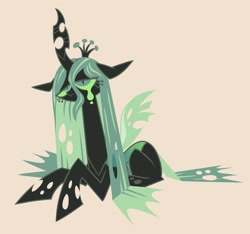 Size: 2048x1916 | Tagged: safe, artist:kyrakupetsky, imported from derpibooru, queen chrysalis, changeling, changeling queen, pony, crown, crying, female, jewelry, regalia, sad, simple background, solo, tan background