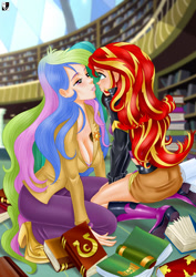 Size: 1000x1414 | Tagged: safe, artist:lord--opal, imported from derpibooru, princess celestia, sunset shimmer, equestria girls, female, human coloration, lesbian, principal celestia, shipping, sunsestia