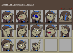 Size: 1500x1095 | Tagged: safe, artist:skydreams, imported from derpibooru, oc, oc:soprano, pegasus, pony, :p, angry, blue screen of death, blushing, clothes, commission, confused, dead stare, drool, emoji, emotes, facedesk, facehoof, female, giggling, hmm, lol, mare, pointing, sad, scarf, shrug, tongue out, wings