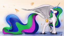 Size: 3840x2160 | Tagged: safe, artist:tenebrisnoctus, imported from derpibooru, princess celestia, alicorn, pony, female, leonine tail, long tail, mare, profile, solo, traditional unicorn tail, unshorn fetlocks