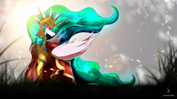 Size: 3840x2160 | Tagged: safe, artist:zidanemina, imported from derpibooru, princess celestia, alicorn, pony, armor, ethereal mane, fantasy class, female, helmet, mare, roman, signature, sol invictus, solo, warrior, warrior celestia, windswept mane