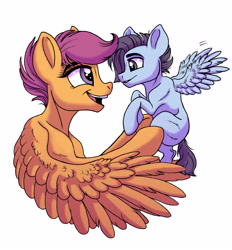 Size: 4860x5232 | Tagged: safe, artist:celestial-rainstorm, imported from derpibooru, scootaloo, oc, oc:proud skies, pegasus, pony, absurd resolution, offspring, older, parent:rumble, parent:scootaloo, parents:rumbloo, simple background, white background