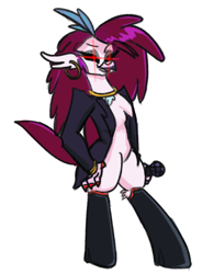 Size: 436x593 | Tagged: safe, artist:cammy, imported from ponybooru, queen novo, anthro, unguligrade anthro, my little pony: the movie, female, glowing eyes, microphone, red eyes, simple background, solo, white background