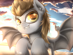 Size: 1449x1080 | Tagged: safe, artist:phoenixrk49, imported from derpibooru, oc, oc:devin, bat pony, pony, bat pony oc, bat wings, wings