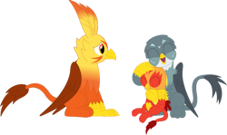 Size: 1157x691 | Tagged: safe, artist:porygon2z, imported from derpibooru, gabby, oc, oc:blaze, oc:heatwave, griffon, eyes closed, griffon oc, hug, open mouth, simple background, transparent background, vector