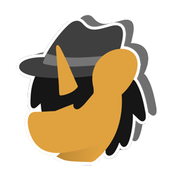 Size: 1078x1065 | Tagged: safe, artist:kaokraft, imported from derpibooru, oc, oc:kaokraft, pony, unicorn, black mane, clothes, fedora, hair over one eye, hat, icon, jacket, minimalist, modern art