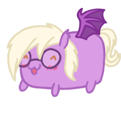 Size: 1080x1080 | Tagged: safe, artist:captshowtime, imported from derpibooru, oc, oc only, oc:pinkfull night, bat pony, pony, blushing, chibi, commission, cute, food, glasses, icon, ponysona, potato, simple background, solo, transparent background, ych result, your character here