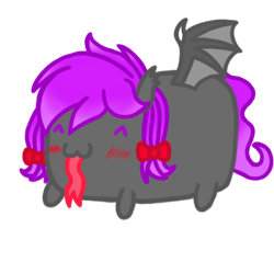 Size: 1080x1080 | Tagged: safe, artist:captshowtime, imported from derpibooru, oc, oc only, oc:nocturnal grapes, bat pony, pony, blushing, bow, chibi, commission, cute, food, icon, long tongue, ponysona, potato, ribbon, simple background, solo, tongue out, transparent background, ych result, your character here