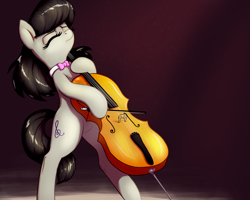 Size: 2500x2000 | Tagged: safe, artist:t72b, imported from derpibooru, octavia melody, on stage, earth pony, pony, bipedal, bow, bow (instrument), bowtie, cello, eyes closed, female, hoof hold, mare, musical instrument, simple background, solo