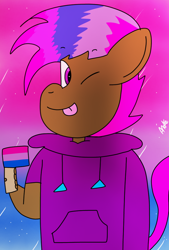 Size: 728x1080 | Tagged: safe, artist:dashing thunder, imported from derpibooru, oc, oc only, oc:dashing thunder, pegasus, semi-anthro, bisexual pride flag, pegasus oc, pride, pride flag, solo, wings