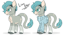 Size: 1280x695 | Tagged: safe, artist:mintoria, imported from derpibooru, oc, oc only, oc:linx star, hybrid, mule, pony, clothes, glasses, male, simple background, solo, sweater, transparent background