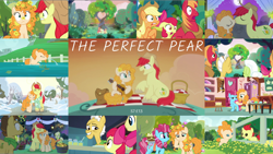 Size: 1972x1110 | Tagged: safe, edit, edited screencap, editor:quoterific, imported from derpibooru, screencap, apple bloom, applejack, big macintosh, bright mac, cup cake, grand pear, granny smith, pear butter, the perfect pear, chiffon swirl