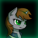 Size: 160x160 | Tagged: safe, artist:dipfanken, editor:fluttershyisnot adoormat, imported from derpibooru, oc, oc:littlepip, unicorn, fallout equestria, game: fallout equestria: remains, angry, bust, cropped, gradient background, portrait