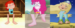 Size: 5760x2160 | Tagged: safe, edit, edited screencap, imported from derpibooru, screencap, pinkie pie, equestria girls, equestria girls series, friendship math, too hot to handle, barefoot, beach, ben 10, ben 10 2016, comparison, feet, fetish, foot fetish, foot focus, geode of sugar bombs, gwen tennyson, hotfoot, magical geodes, pinkius piecus, seaberry delight, strawberry shortcake, wiggling toes