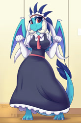 Size: 1400x2121 | Tagged: safe, artist:shadowreindeer, imported from derpibooru, princess ember, anthro, dragon, anime, breasts, busty princess ember, clothes, cosplay, costume, crossover, dragon maid, dragoness, dress, female, kobayashi-san chi no maid dragon, lizard breasts, maid, miss kobayashi's dragon maid, tohru