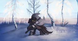 Size: 3988x2126 | Tagged: safe, artist:hagalazka, imported from derpibooru, oc, oc only, pony, axe, battle axe, solo, weapon, winter