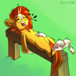 Size: 2000x2000 | Tagged: safe, artist:freak-side, imported from derpibooru, sunburst, pony, unicorn, disembodied hand, fetish, hand, hoof tickling, lying down, on back, solo, tickle fetish, tickle torture, tickling, ticklish tummy