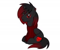 Size: 1800x1500 | Tagged: artist needed, safe, imported from derpibooru, oc, oc:dr negative, oc:negative, alicorn, alicorn oc, clothes, ear piercing, earring, hoodie, horn, jewelry, piercing, scar, show accurate, wings