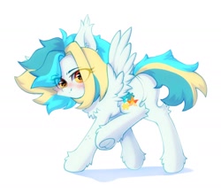 Size: 1544x1346 | Tagged: safe, artist:astralblues, imported from derpibooru, oc, oc only, pegasus, pony, blushing, chest fluff, cute, ear fluff, hoof fluff, leg fluff, looking at you, shy, solo