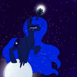 Size: 900x900 | Tagged: safe, artist:slamjam, imported from derpibooru, princess luna, alicorn, pony, crying, female, mare, moon, sad, solo, space, sun, wings, wings down