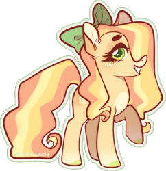 Size: 999x1031 | Tagged: safe, artist:pandemiamichi, imported from derpibooru, oc, oc only, earth pony, pony, bow, female, hair bow, magical lesbian spawn, mare, offspring, parent:applejack, parent:fluttershy, parents:appleshy, raised hoof, simple background, solo, transparent background