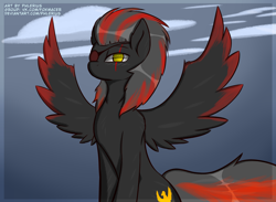 Size: 3000x2200 | Tagged: safe, artist:phlerius, imported from derpibooru, oc, oc only, pegasus, pony, digital art, eye scar, eyepatch, my little pony, scar, solo, spread wings, wings