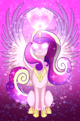 Size: 1536x2308 | Tagged: safe, artist:nivimonster, imported from derpibooru, princess cadance, alicorn, pony, female, glowing eyes, magic, mare, solo, spread wings, wings