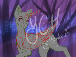 Size: 4000x3000 | Tagged: safe, artist:minelvi, imported from derpibooru, oc, oc only, alicorn, pony, alicorn oc, bald, chest fluff, commission, eyelashes, horn, outdoors, signature, solo, tree, wings, your character here