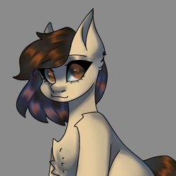 Size: 1000x1000 | Tagged: safe, artist:neonbugzz, imported from derpibooru, oc, oc only, earth pony, pony, bust, chest fluff, ear piercing, earring, earth pony oc, gray background, jewelry, piercing, simple background, solo