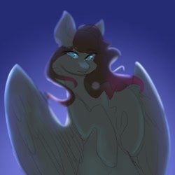Size: 1000x1000 | Tagged: safe, artist:neonbugzz, imported from derpibooru, oc, oc only, pegasus, pony, eye clipping through hair, gradient background, pegasus oc, solo, wings
