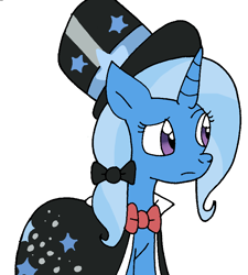 Size: 750x832 | Tagged: safe, artist:cmara, imported from derpibooru, trixie, pony, unicorn, bowtie, cape, clothes, dignified wear, dress, female, gala dress, hat, mare, simple background, solo, top hat, unsure, white background