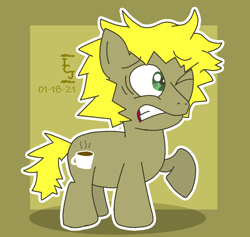 Size: 1072x1018 | Tagged: safe, artist:icecreamjaxxie, imported from derpibooru, earth pony, pony, coffee, colt, crossover, female, filly, male, ponified, raised hoof, scared, solo, south park, tweek tweak