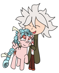 Size: 465x578 | Tagged: safe, artist:madot, imported from derpibooru, cozy glow, human, pegasus, danganronpa, danganronpa 2, female, filly, hug, nagito komaeda