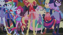 Size: 1280x720 | Tagged: safe, edit, edited screencap, imported from derpibooru, screencap, applejack, flash sentry, fluttershy, pinkie pie, rainbow dash, rarity, sci-twi, sunset shimmer, twilight sparkle, cheer you on, equestria girls, equestria girls series, spoiler:eqg series (season 2), animated, evil laugh, humane five, humane seven, humane six, kirby, kirby (series), kirby's return to dream land, laughing, magolor, magolor ex, nintendo, ponied up, sound, super ponied up, webm