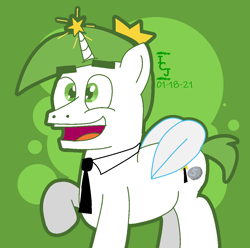 Size: 1102x1093 | Tagged: safe, artist:icecreamjaxxie, imported from derpibooru, alicorn, fairy, pony, cosmo, crossover, necktie, nickel, nickelodeon, ponified, smiling, solo, the fairly oddparents, wand