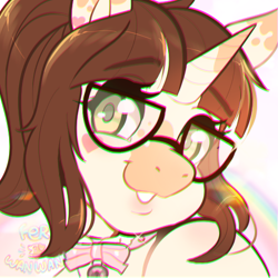 Size: 500x500 | Tagged: safe, artist:ferwanwan, imported from derpibooru, oc, oc only, anthro, unicorn, bust, chromatic aberration, commission, digital art, female, horn, looking at you, portrait, solo, solo female