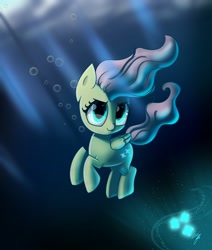 Size: 3300x3900 | Tagged: safe, artist:melanyoprisdraws, artist:melanyschaffer, artist:opal_radiance, imported from derpibooru, fluttershy, pegasus, pony, :t, blue eyes, bubble, crepuscular rays, cute, eyelashes, female, flowing mane, flowing tail, mare, signature, smiling, smirk, solo, sunlight, underwater, water, watershy, wings