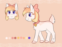 Size: 1280x976 | Tagged: safe, artist:foxhatart, imported from derpibooru, oc, oc only, oc:snowbell, deer, deer pony, original species, pony, bow, female, reference sheet, solo, tail bow