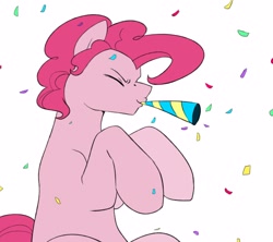 Size: 2080x1850 | Tagged: safe, artist:renka2802, imported from derpibooru, pinkie pie, earth pony, pony, bubble berry, confetti, male, party horn, rule 63, solo, stallion