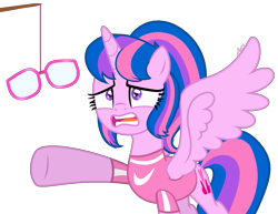 Size: 1353x1044 | Tagged: safe, artist:muhammad yunus, artist:tanahgrogot, imported from derpibooru, oc, oc only, oc:hsu amity, alicorn, pony, alicorn oc, base used, clothes, female, glasses, horn, mare, not twilight sparkle, open mouth, simple background, solo, spread wings, transparent background, wings