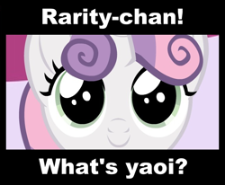 Size: 666x548 | Tagged: safe, imported from derpibooru, sweetie belle, caption, image macro, lucky star, question, reference, text