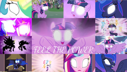 Size: 1968x1108 | Tagged: safe, edit, edited screencap, editor:quoterific, imported from derpibooru, screencap, applejack, fluttershy, pinkie pie, princess cadance, princess celestia, princess luna, rainbow dash, rarity, shining armor, twilight sparkle, alicorn, earth pony, pegasus, pony, unicorn, a canterlot wedding, friendship is magic, luna eclipsed, princess twilight sparkle (episode), the beginning of the end, the crystal empire, the ending of the end, the return of harmony, twilight's kingdom, angry, collage, element of generosity, element of honesty, element of kindness, element of laughter, element of loyalty, element of magic, elements of harmony, female, filly, filly twilight sparkle, glowing eyes, male, mane six, mare, open mouth, royal sisters, siblings, sisters, twilight sparkle (alicorn), unicorn twilight, white eyes, younger