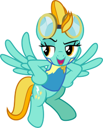 Size: 3000x3731 | Tagged: safe, artist:cloudy glow, artist:cloudyglow, imported from derpibooru, lightning dust, pegasus, pony, wonderbolts academy, .ai available, absurd resolution, clothes, dreamworks face, female, flying, goggles, high res, hoof on hip, hooves on hips, lead pony badge, lidded eyes, mare, open mouth, open smile, simple background, smiling, solo, spread wings, transparent background, uniform, vector, wings, wonderbolt trainee uniform