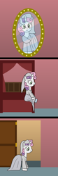 Size: 800x2400 | Tagged: safe, artist:platinumdrop, imported from derpibooru, sweetie belle, pony, unicorn, bed, cinderella, clothes, comic, door, dress, female, filly, glass slippers, gown, marriage, mirror, request, solo, wedding, wedding dress