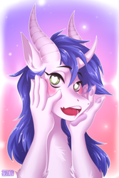 Size: 3000x4500 | Tagged: safe, artist:sparklyon3, imported from derpibooru, oc, anthro, draconequus, ahegao, bust, commission, open mouth, portrait, solo, tongue out