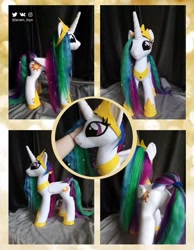 Size: 838x1080 | Tagged: safe, artist:larsen toys, artist:larsen_toys, imported from derpibooru, princess celestia, alicorn, advertisement, auction, handmade, jewelry, mane, plushie, rear view, regalia, solo, toy