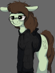 Size: 1287x1715 | Tagged: safe, artist:arume_lux, artist:shouldbedrawing, imported from derpibooru, oc, oc only, oc:shoob, earth pony, pony, clothes, glasses, male, simple background, solo, stallion, sweater