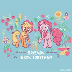 Size: 1080x1080 | Tagged: safe, artist:mylittleponyjpn, imported from derpibooru, part of a set, applejack, pinkie pie, earth pony, pony, cute, duo, official