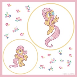 Size: 1080x1080 | Tagged: safe, artist:mylittleponyjpn, imported from derpibooru, part of a set, fluttershy, pegasus, pony, cute, flower, multeity, official